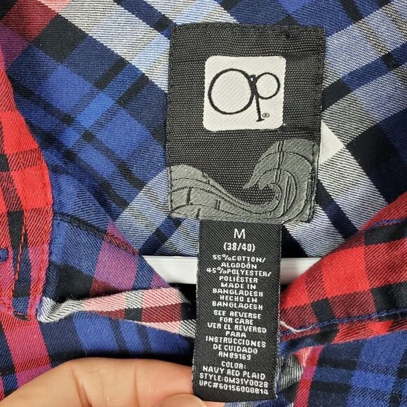 OP Plaid Button-Down Long Sleeve Shirt Blue Red Size Medium 38-40 - Picture 3 of 7
